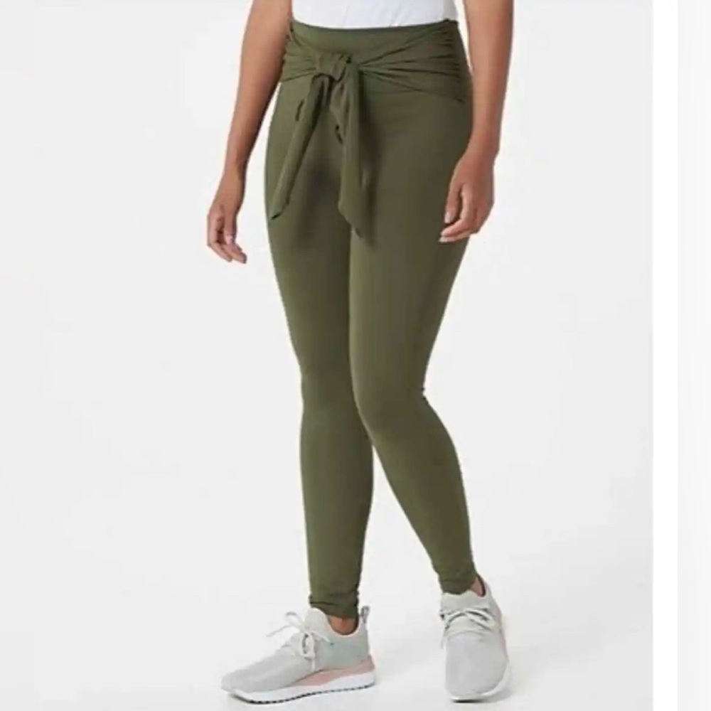 ZUDA Z Move Olive Green Full Length High Waist Leggings with Tie at Wais…